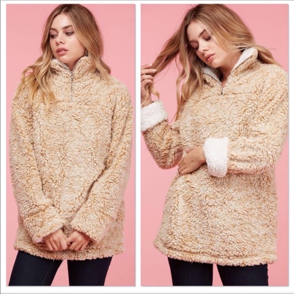 Latte Cream Cozy Teddy Bear Fleece Pullover - Picture 2 of 3